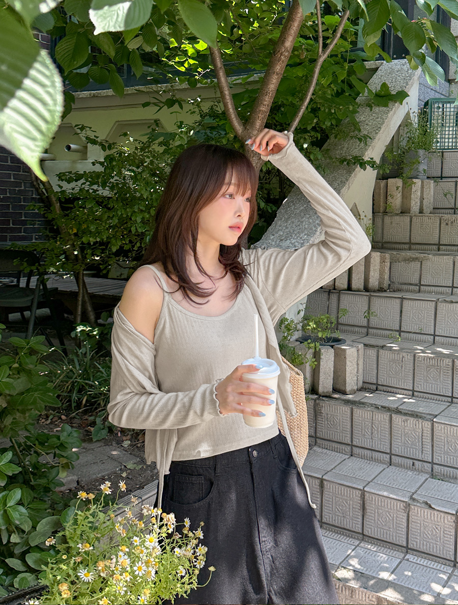 Tuffy Jacquard Wave Sleeveless Cardigan SET