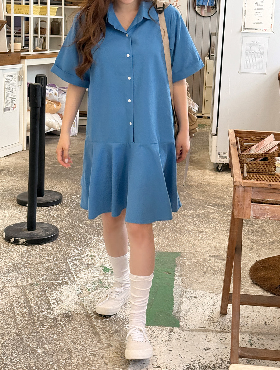 Bromore Shirring Collar Shirt Dress