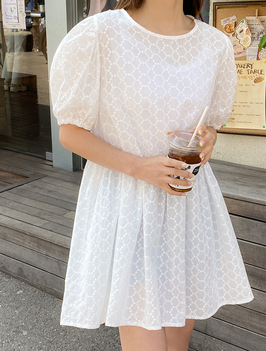 Nochiren Puff Shirring Dress