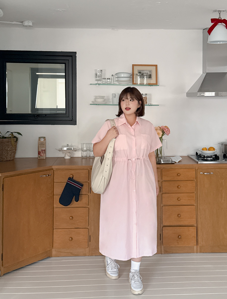 Burenme String Collar Shirt Long Dress