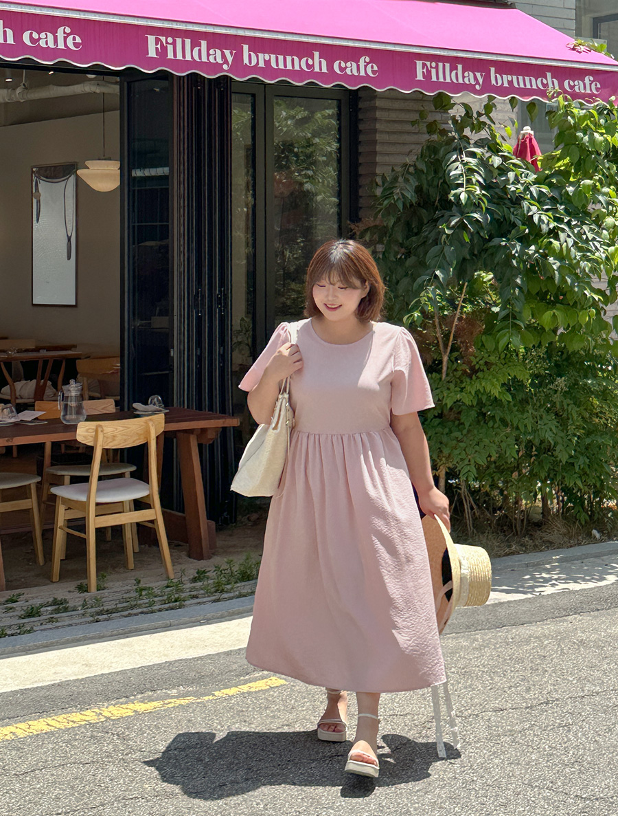 Naylen Shirring Puff Long Dress
