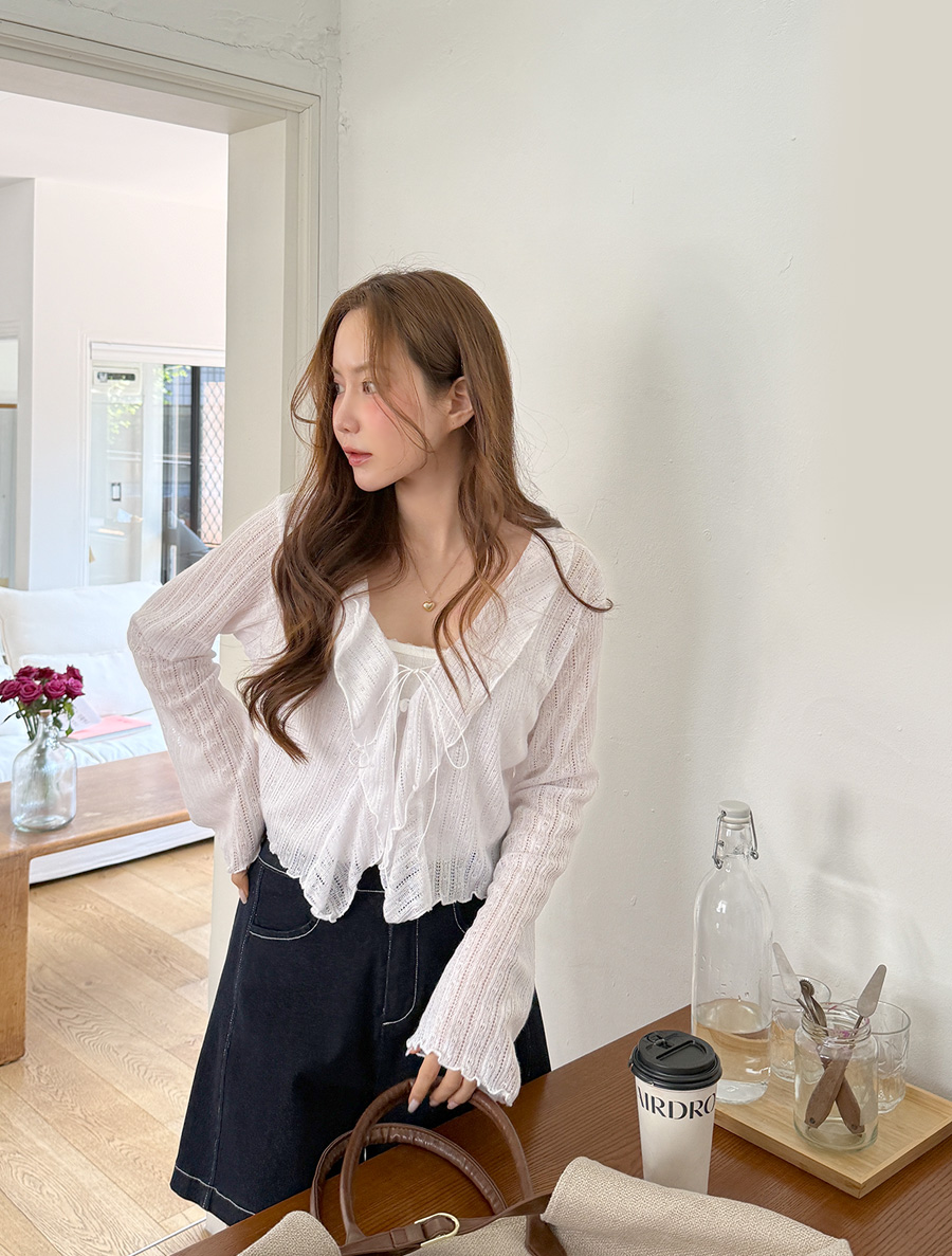 Rickpe See-through look Frill bowknot Cardigan