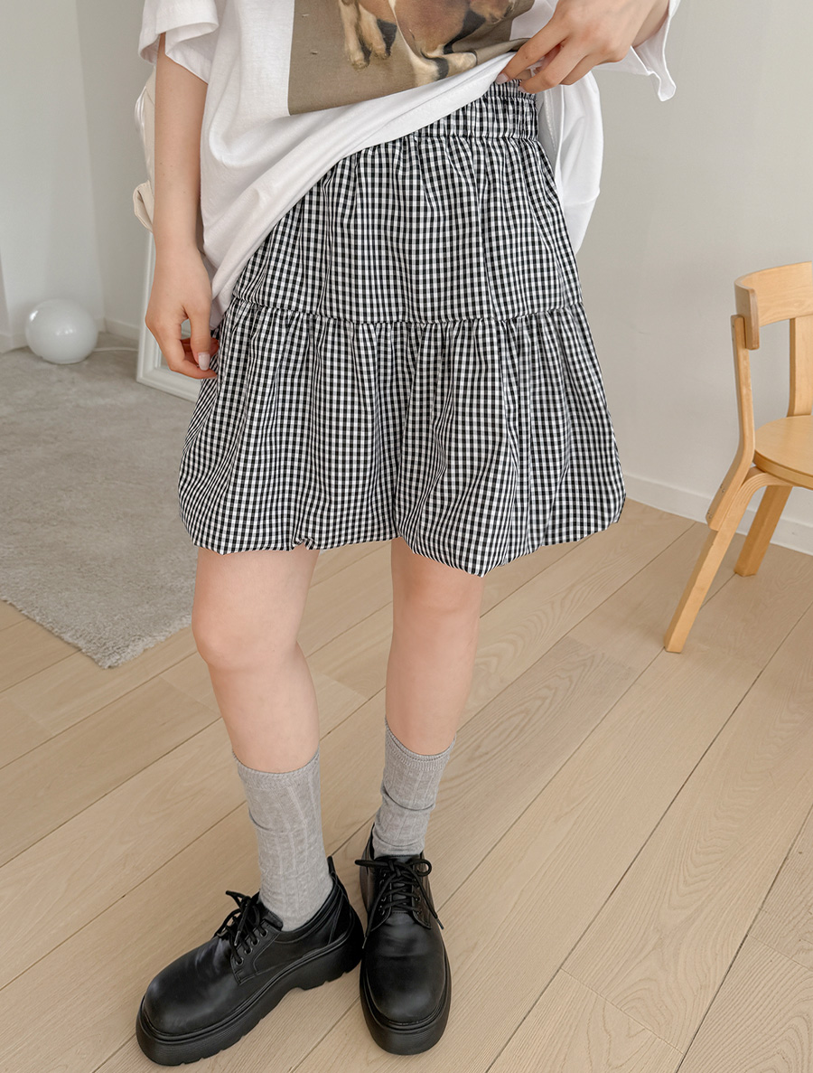 IENT Plaid Check Shirring Skirt