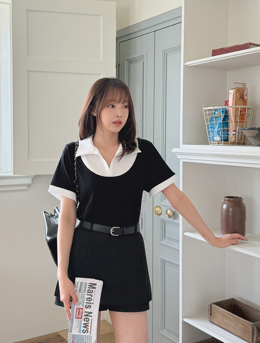 Muraen Contrast Cut Collar T-shirt