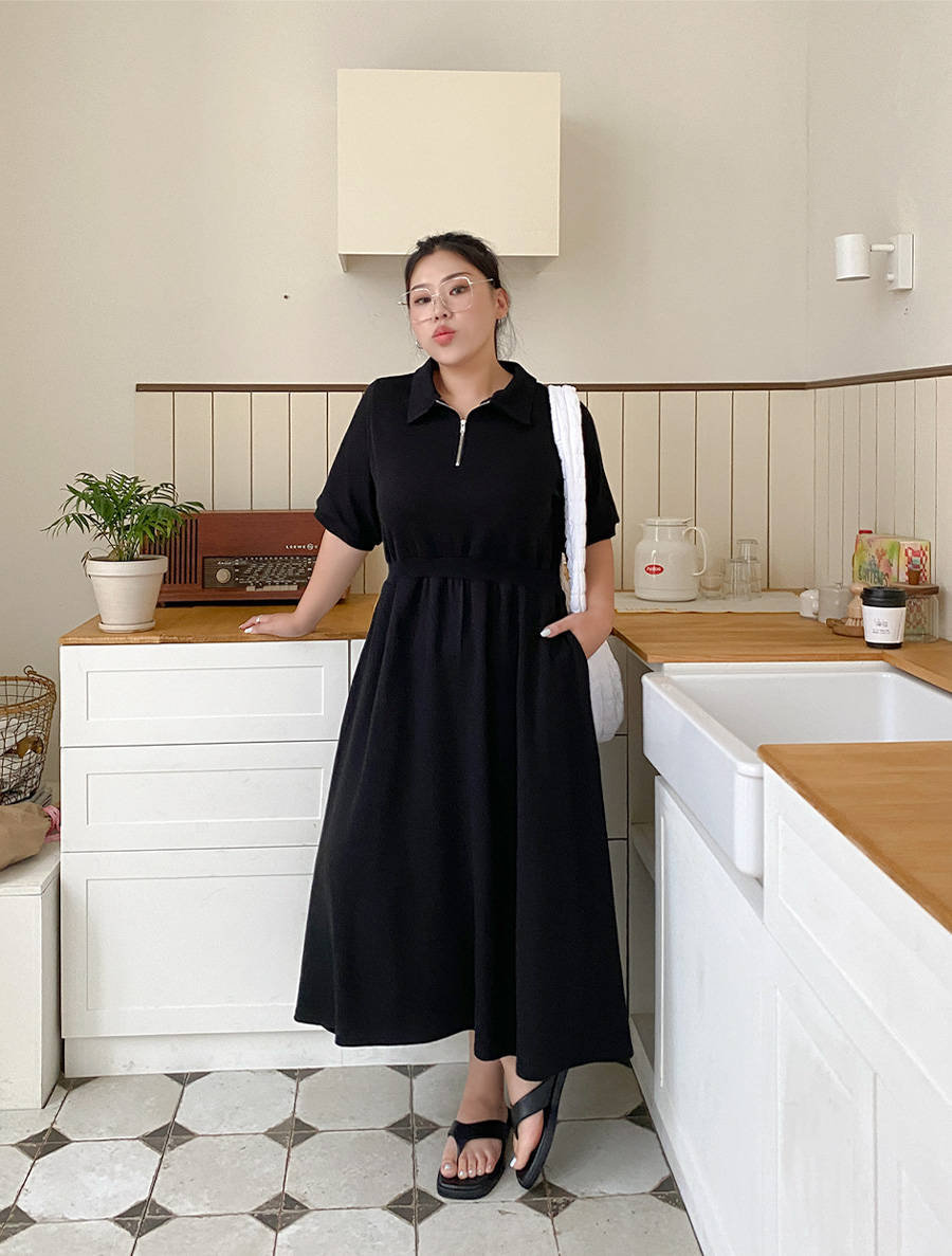 [EVELLET] Ketzel Half Zip Up Waistband Long Dress