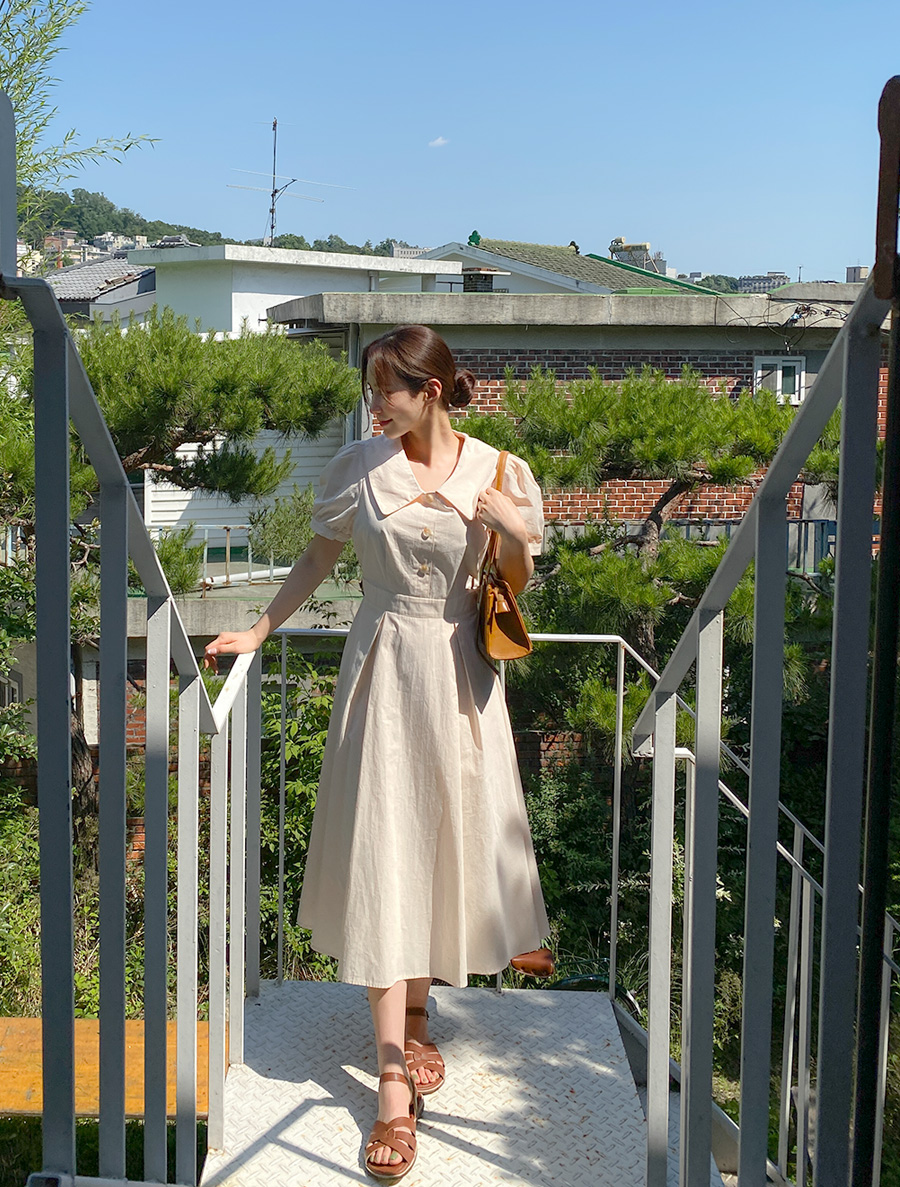 [EVELLET] Shamien Cotton largeCollared Long Dress