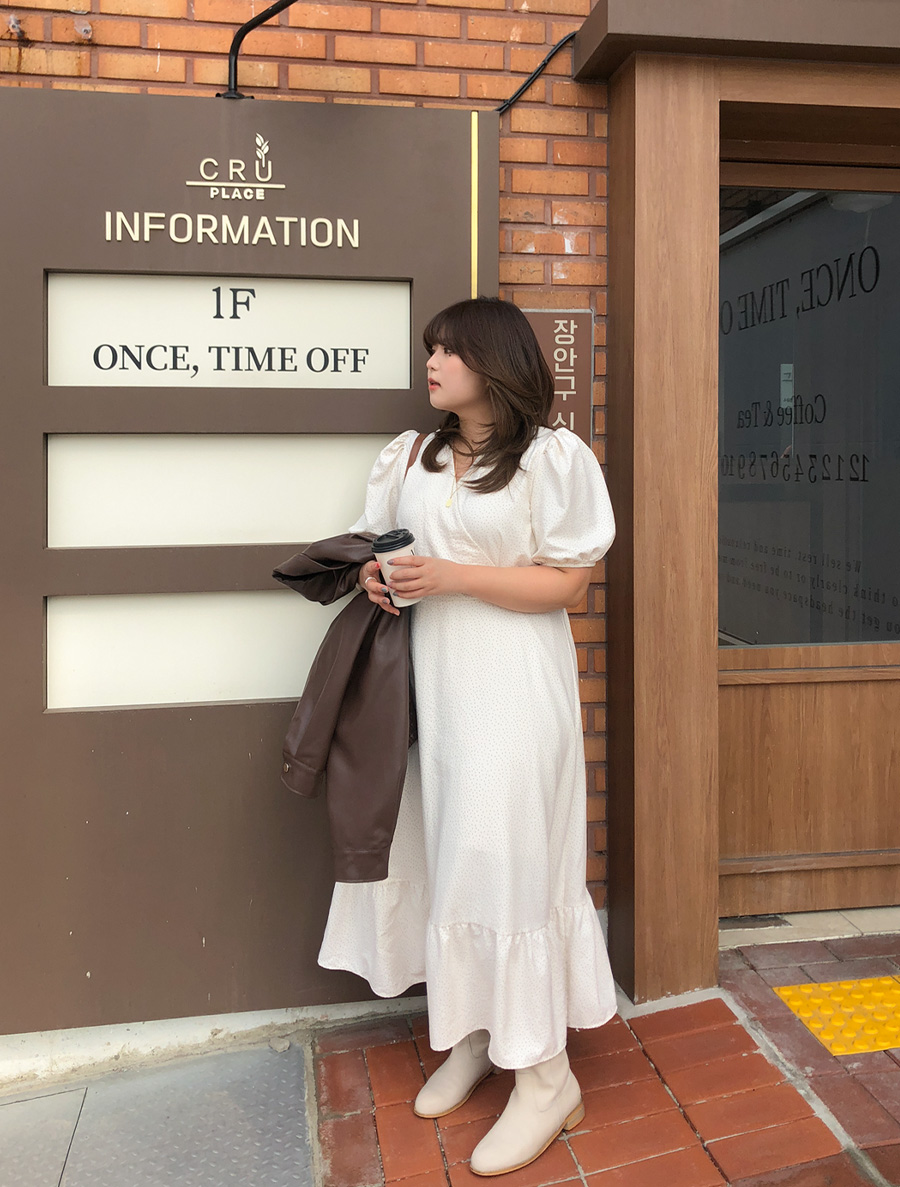 Mudenru Dot wrap Puff Long Dress