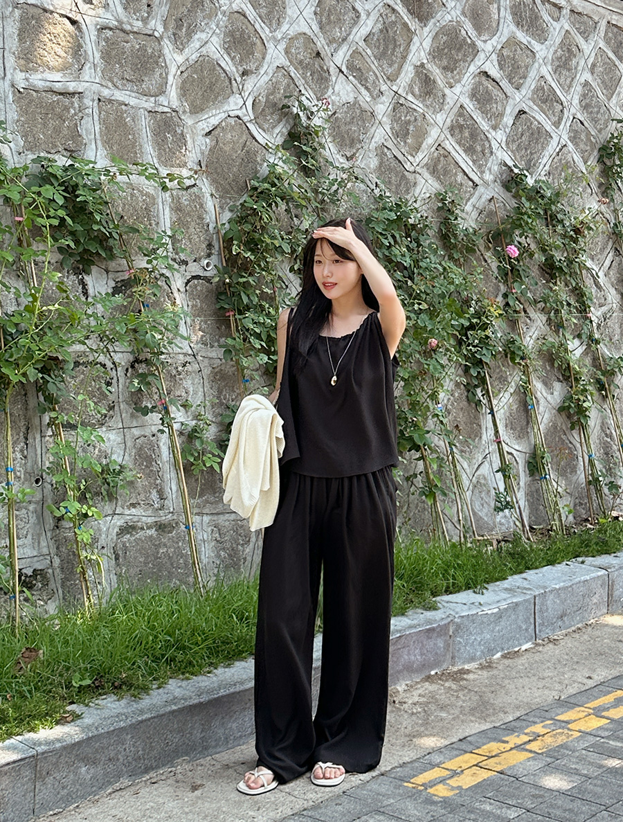 TINUA Linen Wide Long Waistband Pants