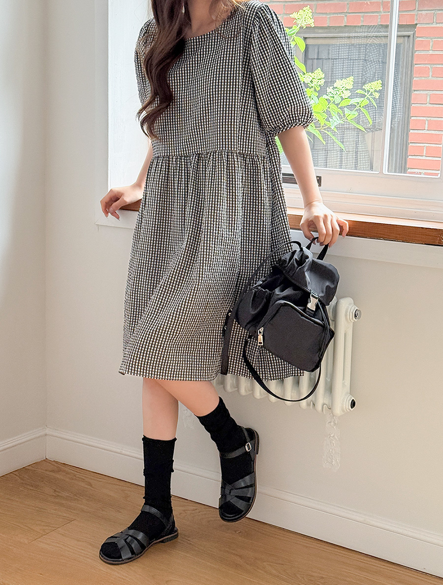 Farmans Embo Puff Plaid Check Dress