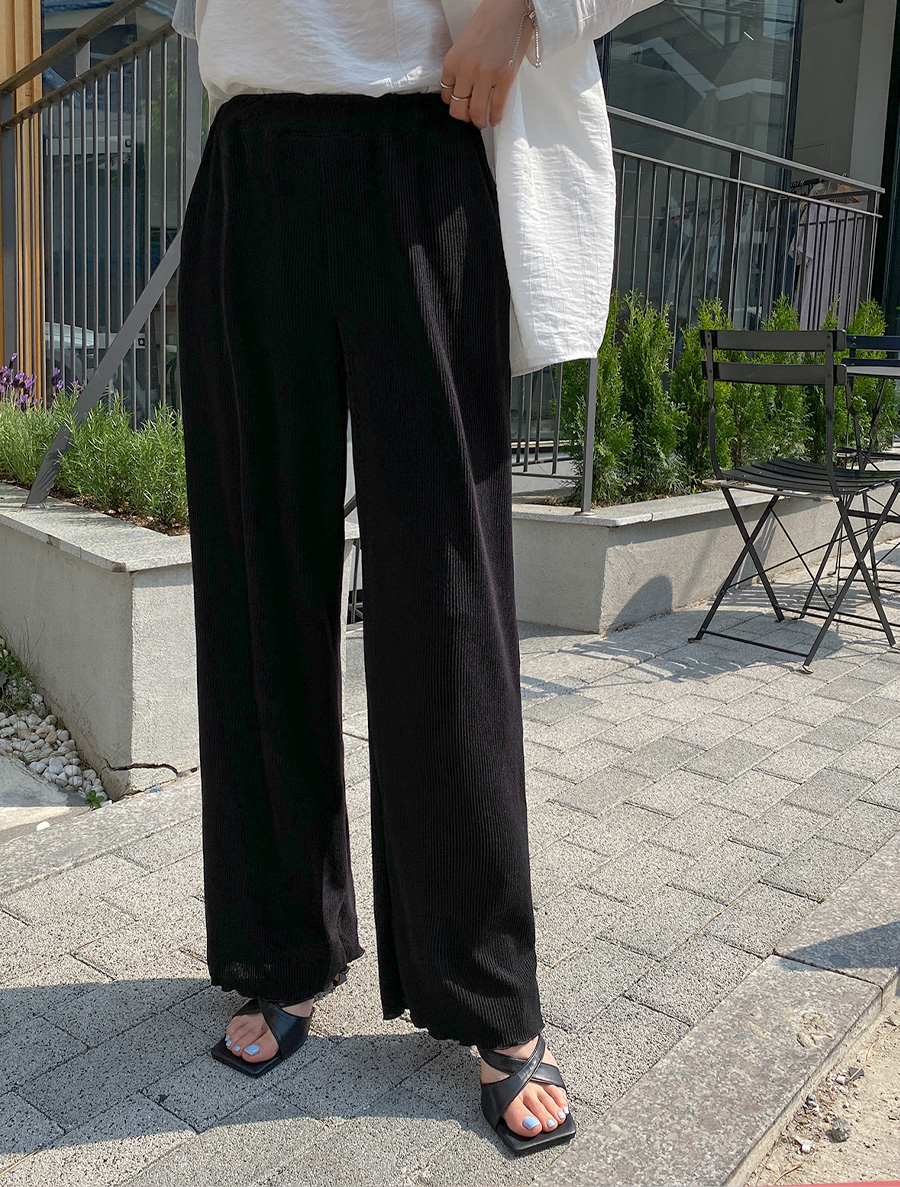 [EVELLET] Pekino Ribbed Lettuce Edge Waistband Pants