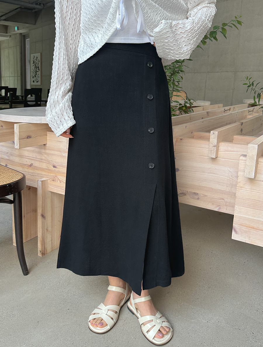 [EVELLET] Hanio Slit Linen Long Skirt