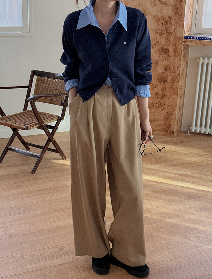 Hazuen Pintuck Wide Cotton Pants