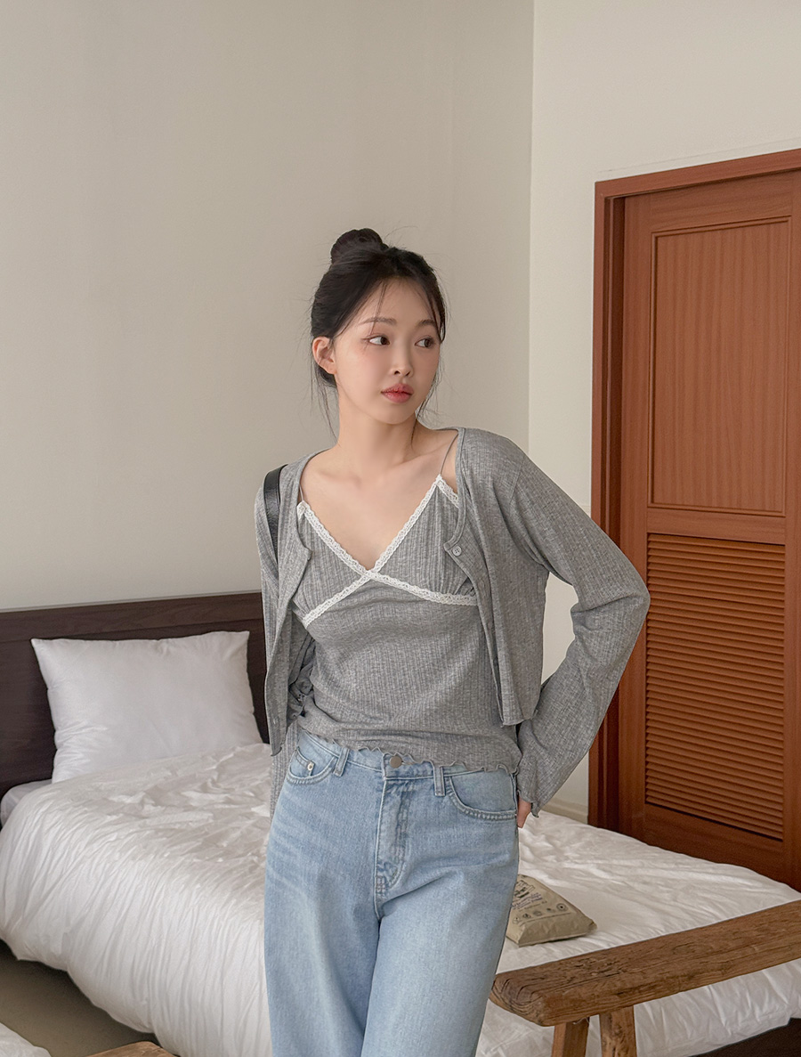 Murenview Lace Sleeveless Cardigan SET