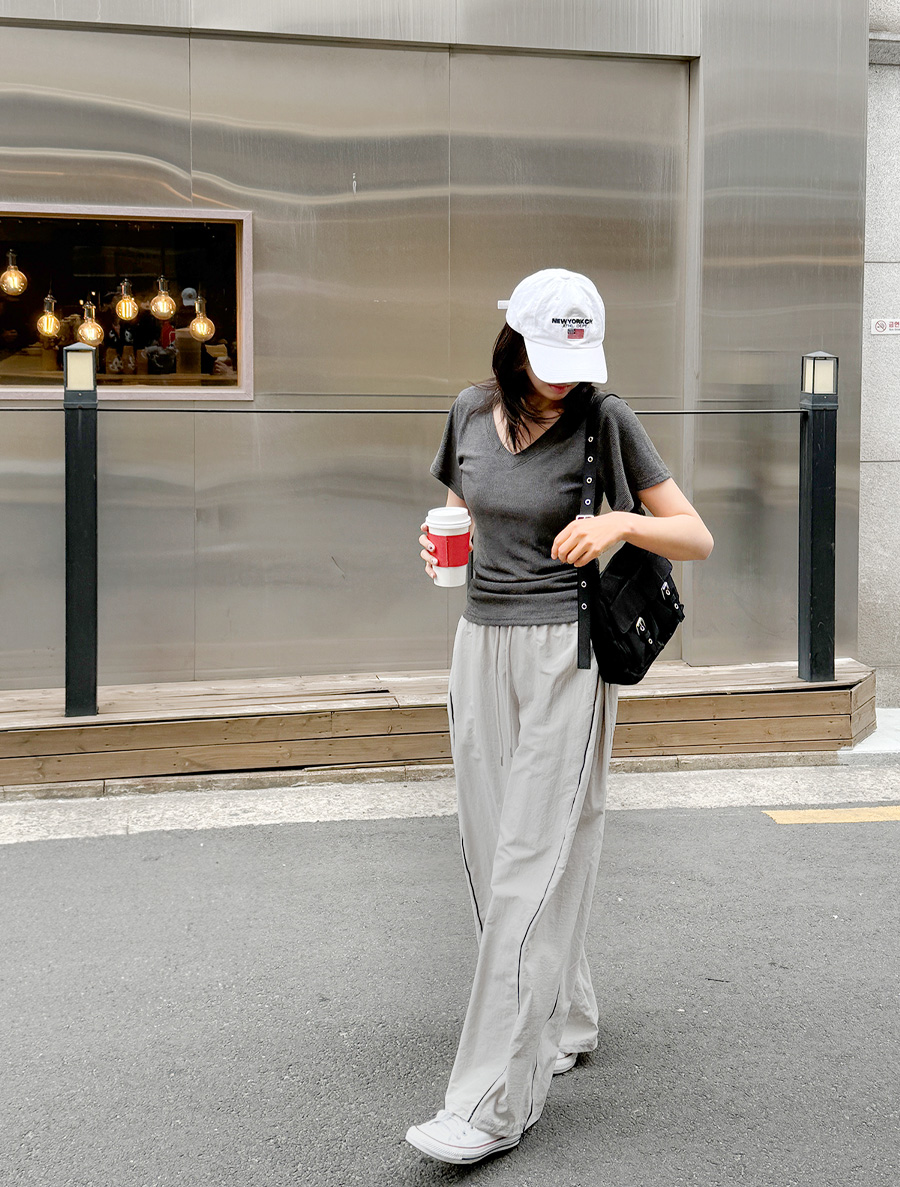 Q-Eve Contrast Cut Long Waistband Pants