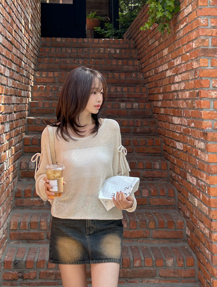 [EVELLET] Ruarin bowknot shoulder seam knit