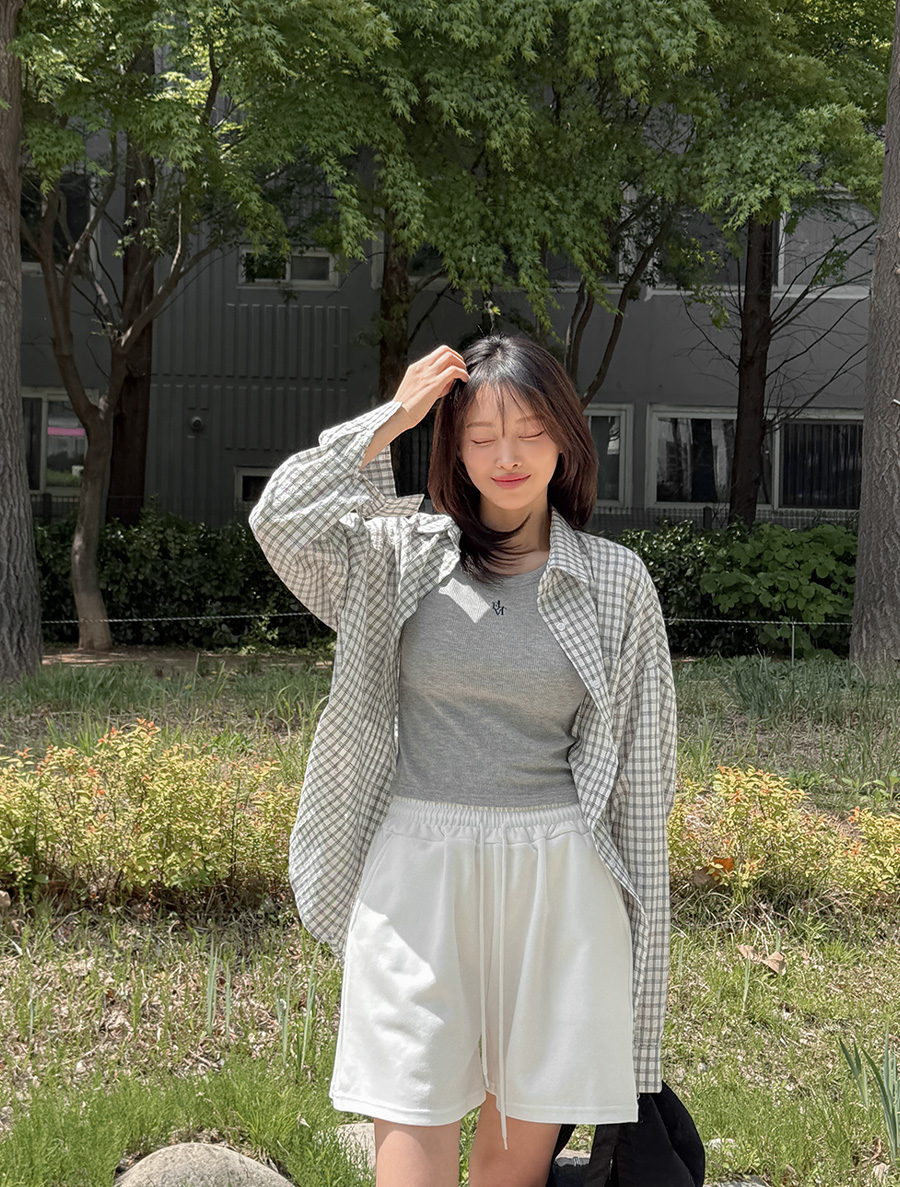 Bontia Linen Plaid Check Unbalance Shirt
