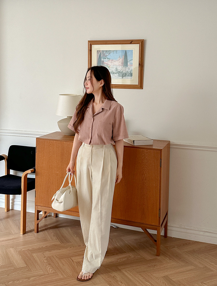 Mood-a Pintuck Semi-Wide Long Cotton Slacks