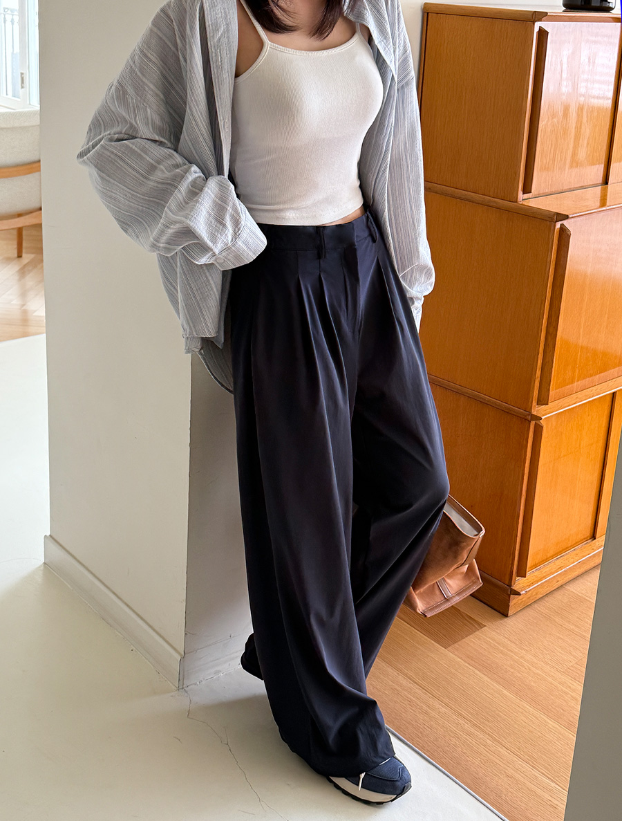 TANNY Length Pin Tuck Wide Cool Slacks