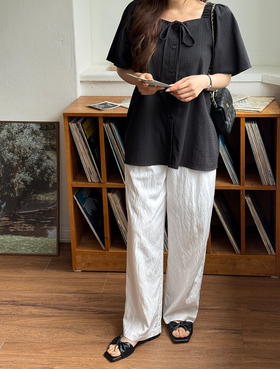 Tried square neck bowknot blouse