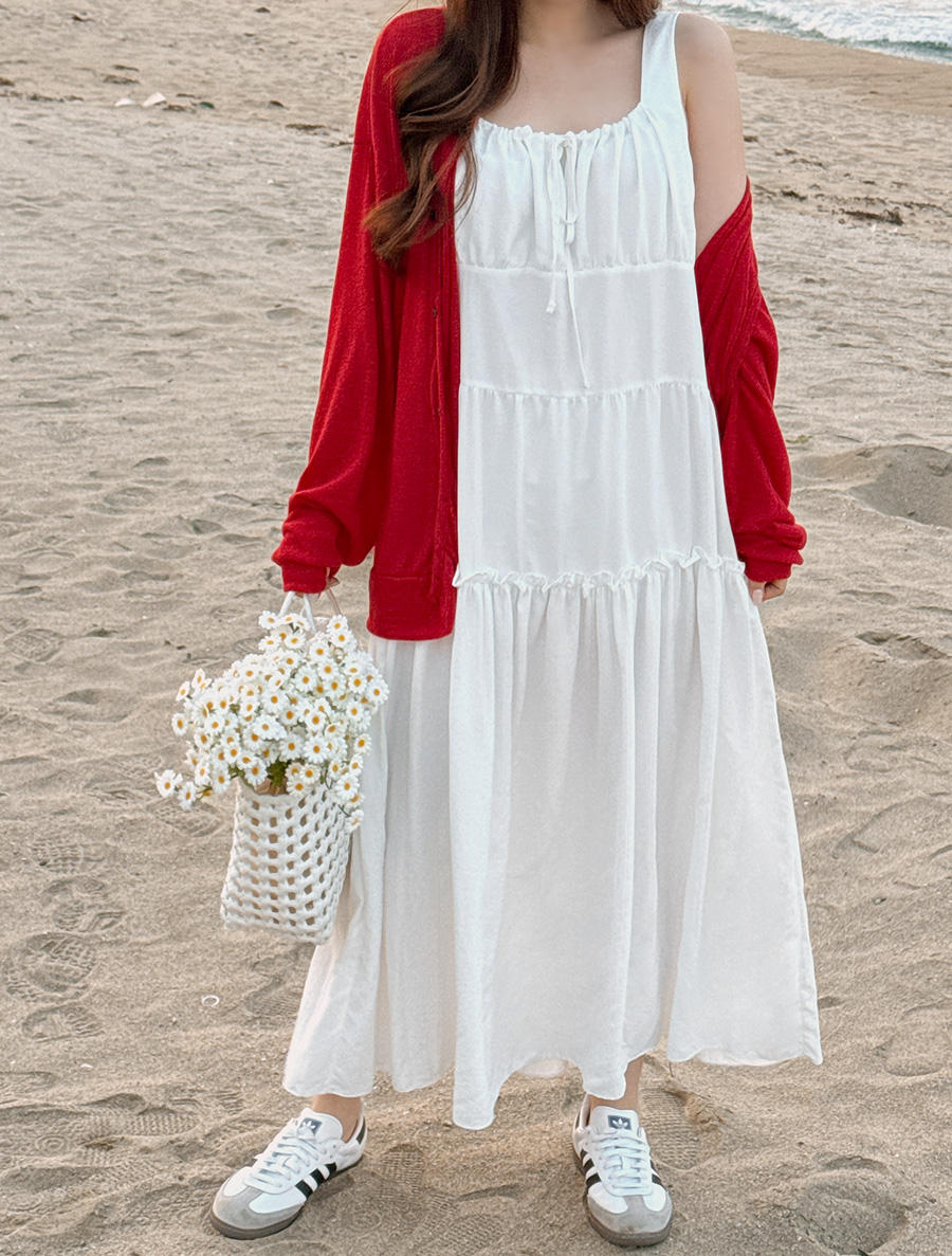 BENNY SHIRTING TIERED SUSPENDER LONG DRESS