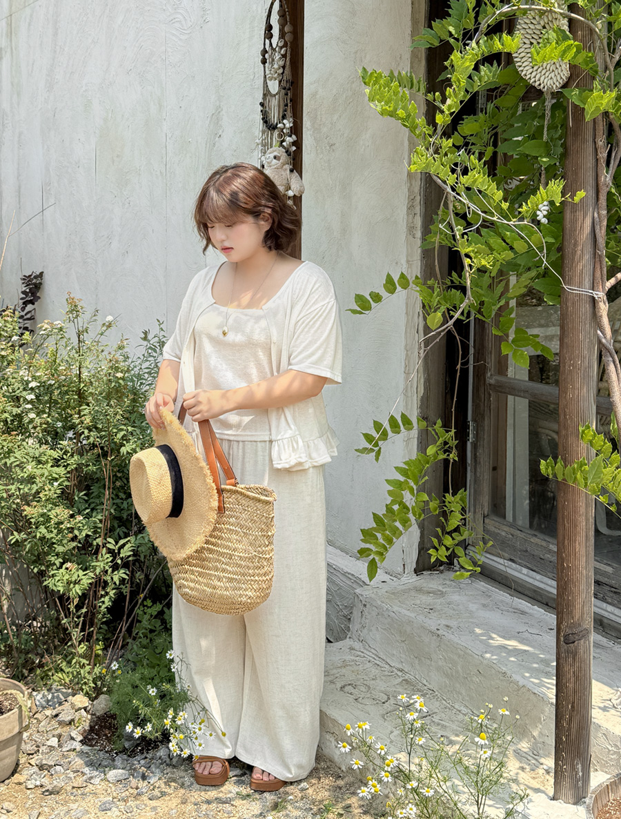 Tfia Linen See-through look Frill Cardigan