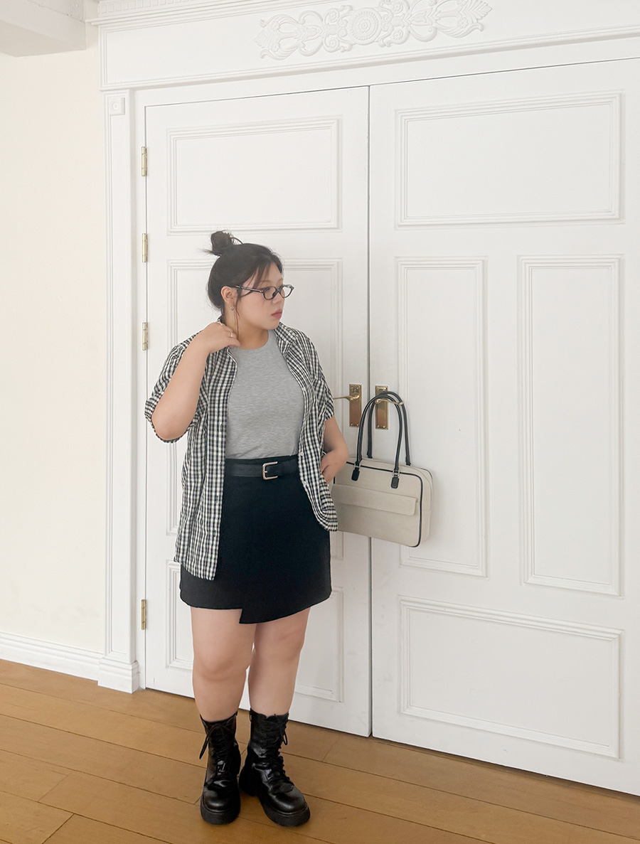 Minkyen Embo Plaid Check Collar Shirt