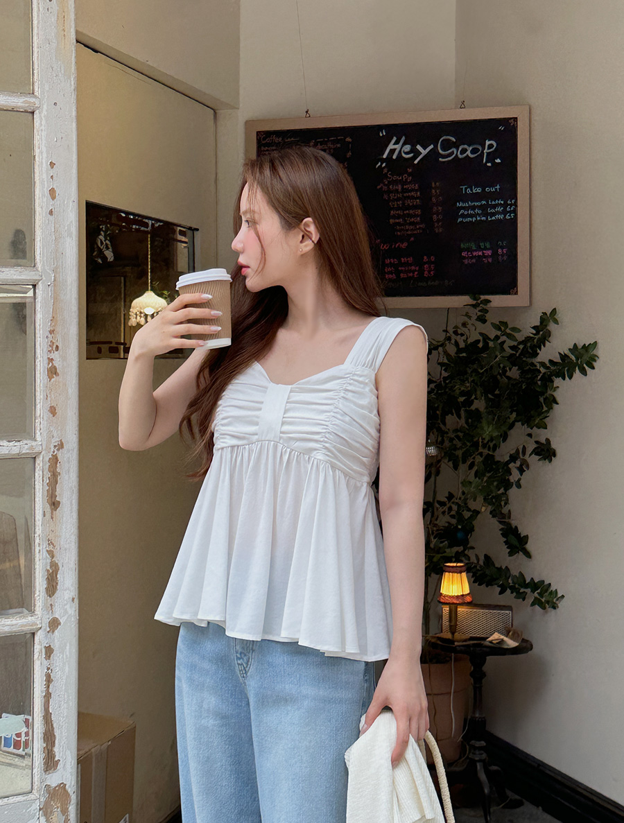 [EVELLET] Bleu bowknot smoke bustier Blouse