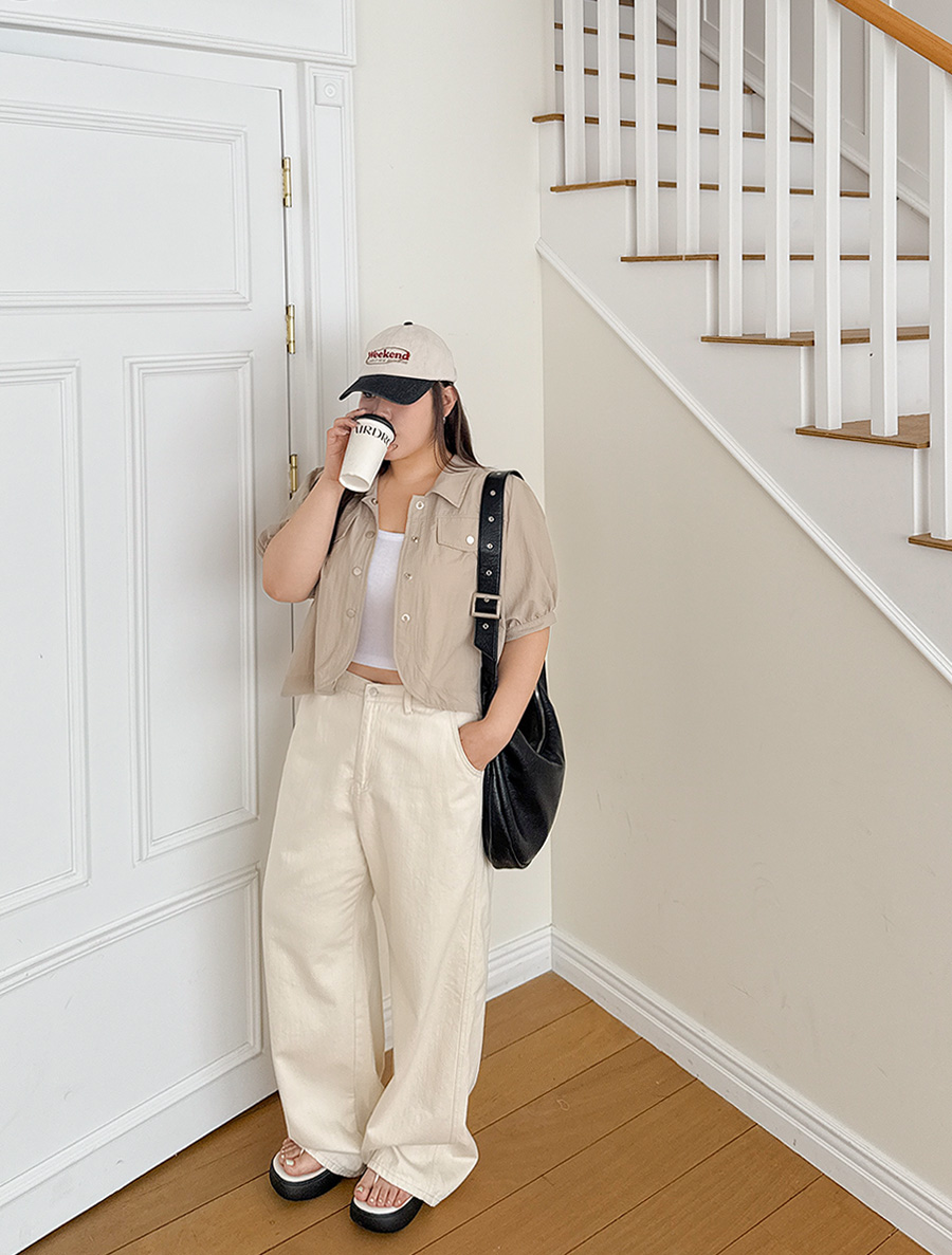 Denit cut wide cotton pants