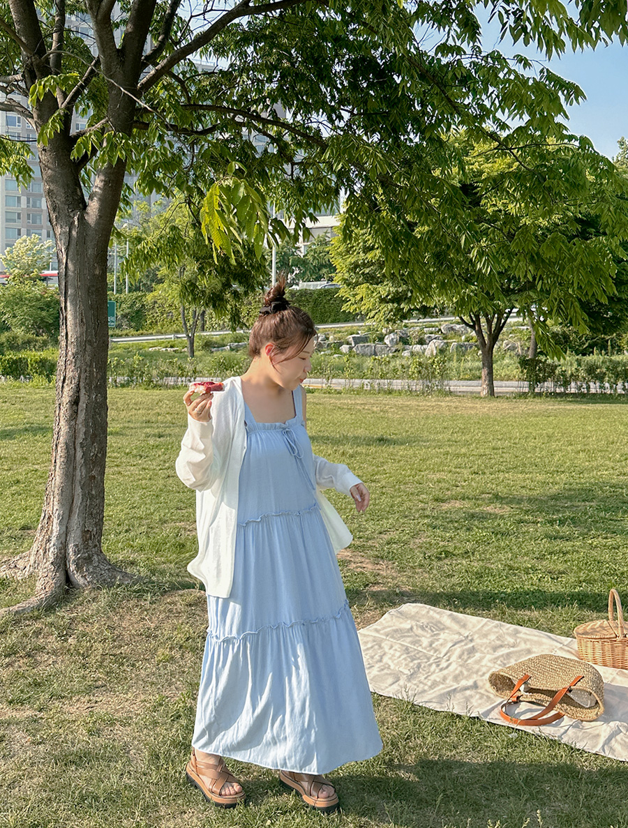 Piaget Frill Tiered Sleeveless Long Dress