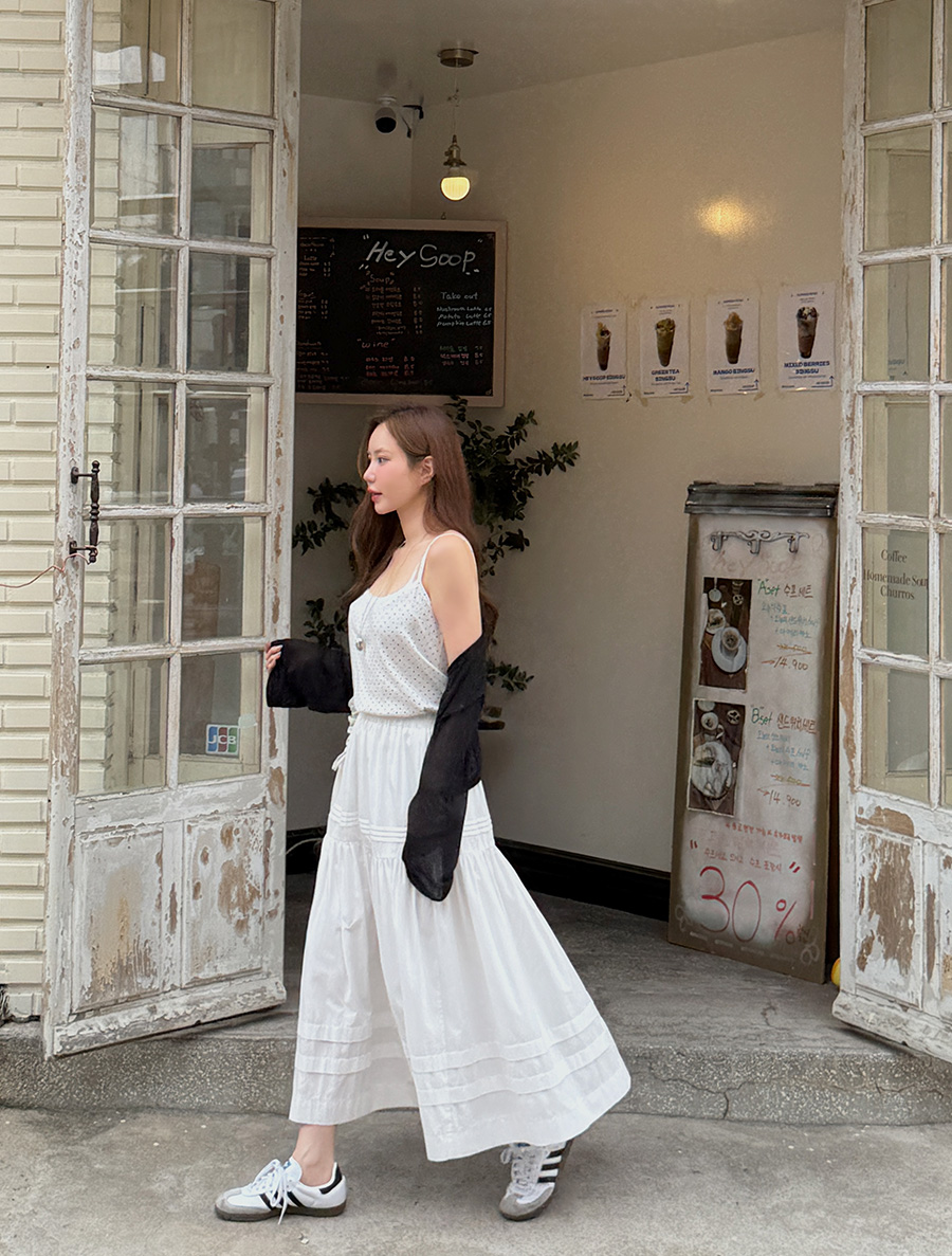 [EVELLET] Retelbi Cotton Flare Waistband Long Skirt