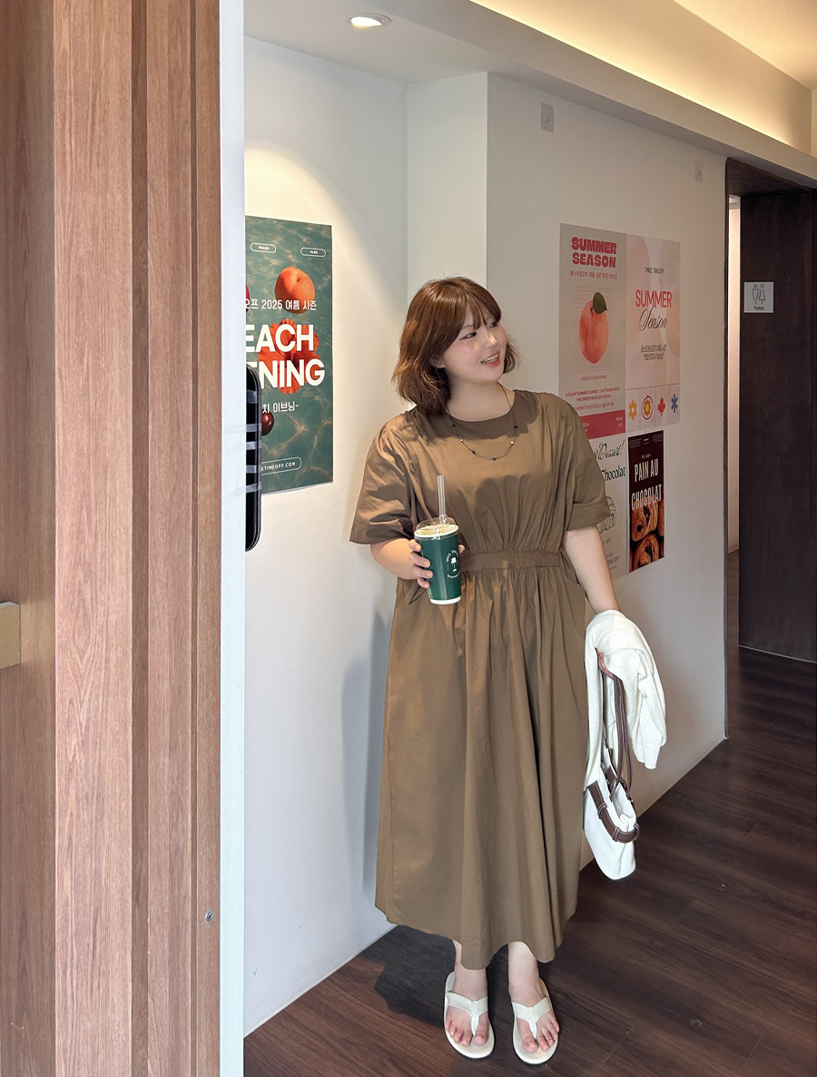 Owont shirring bowknot long dress