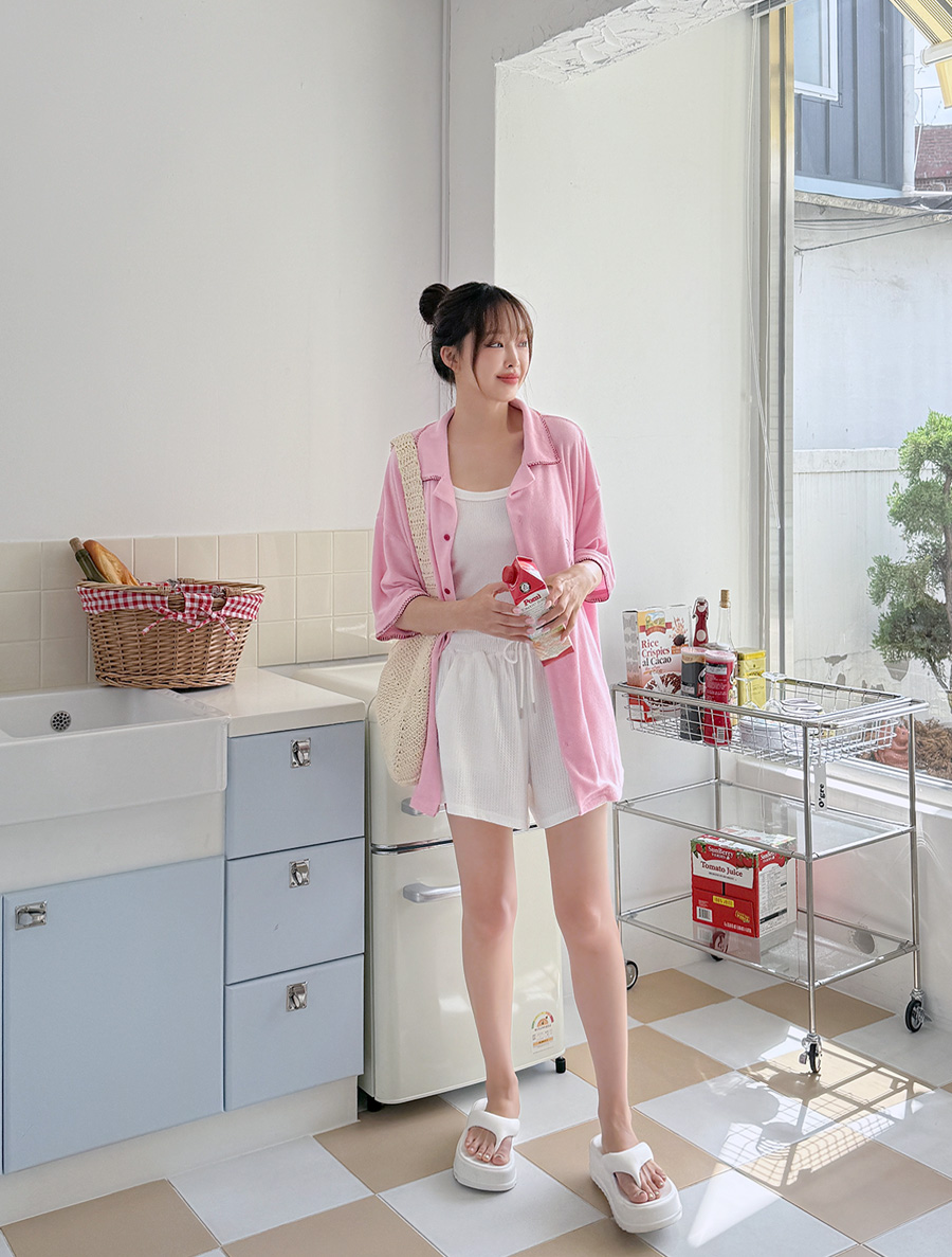 Puenc Waffle Above Knee Waistband Pants