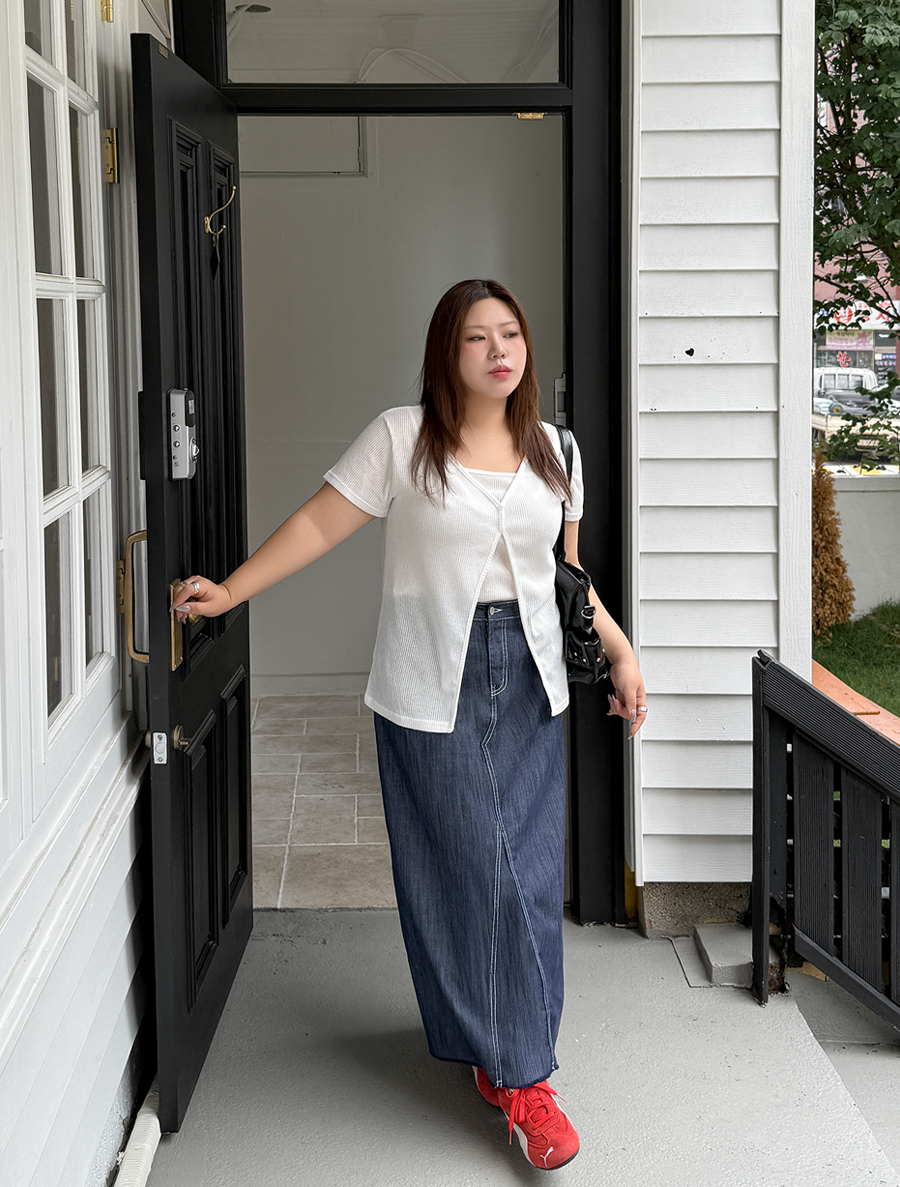 Ashel Non-Fade Long Denim Skirt