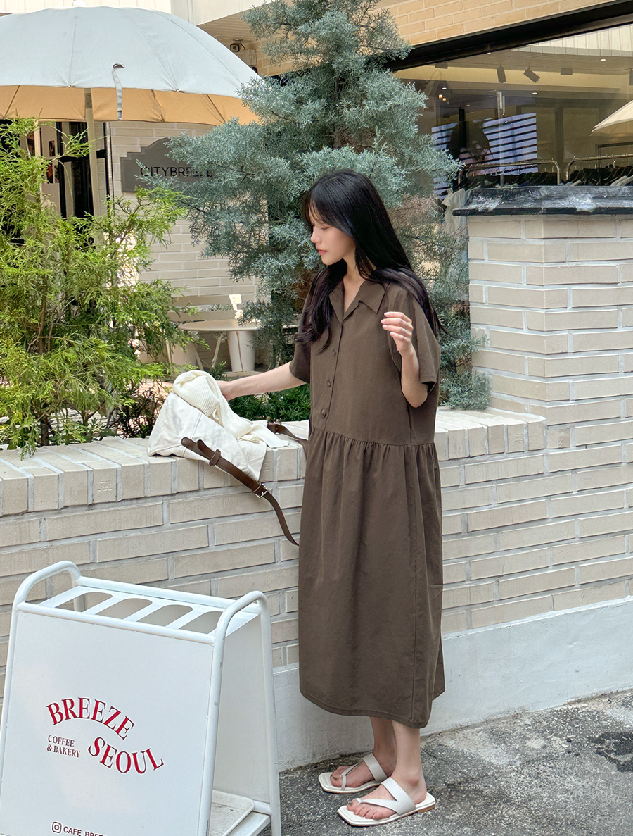 Turnrua Button Collar Long Dress