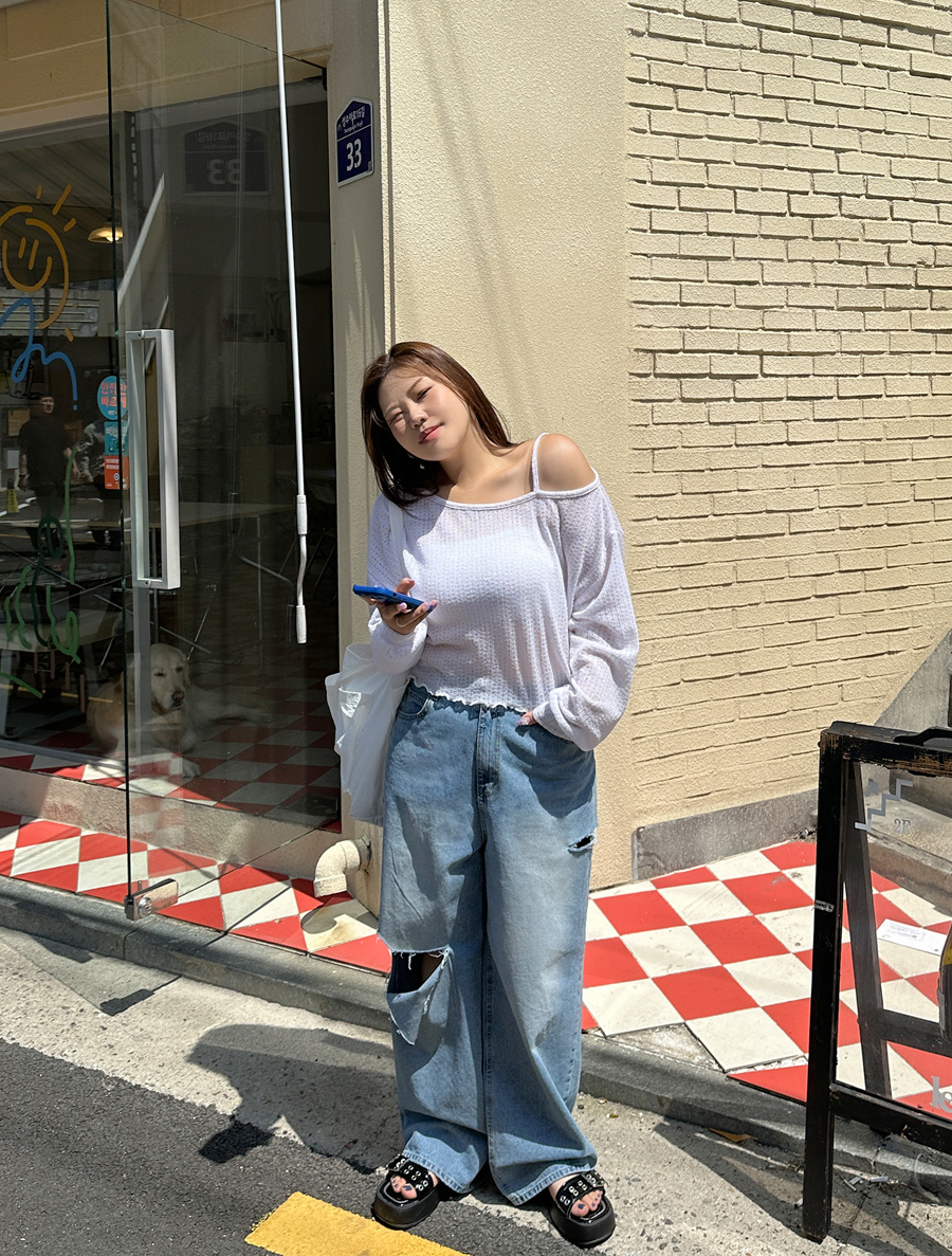 [EVELLET] Pomian Linen See-through look Crop T-shirt