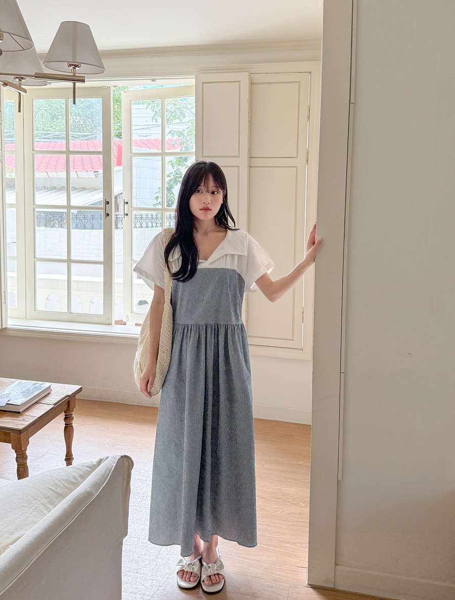 Corenti Contrast ST Shirring Long Dress