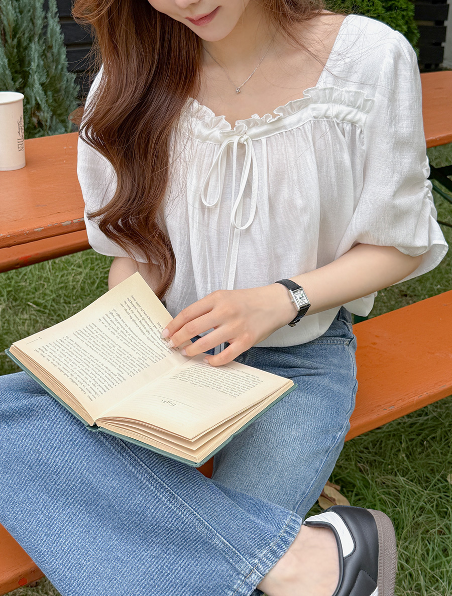 Pohyuren bowknot frill blouse