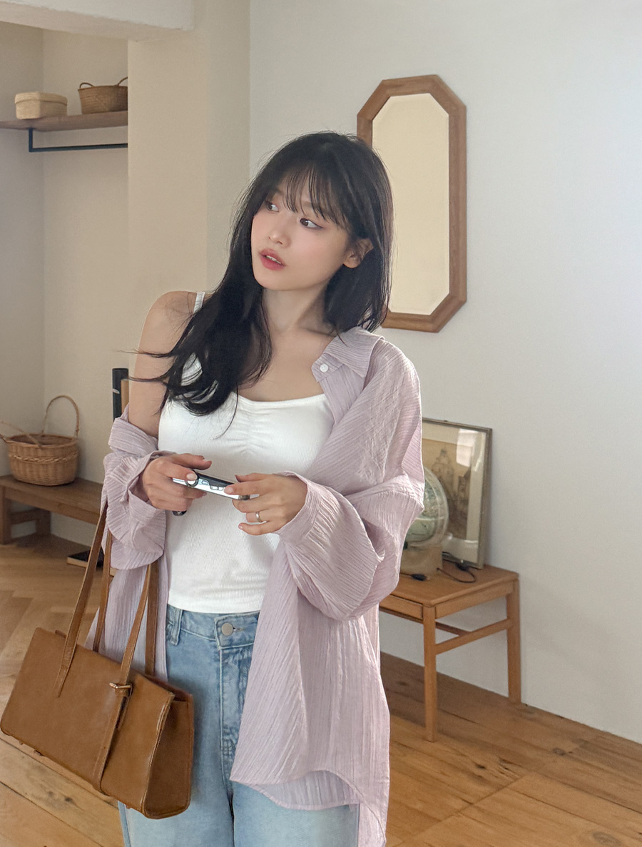 Apohen Ribbed Shirring Cap Sleeveless