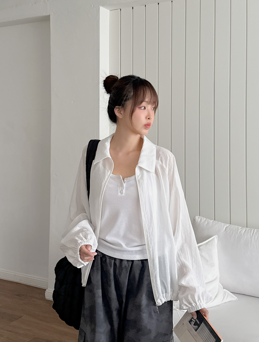 Adenyu See-through look Collar windbreaker