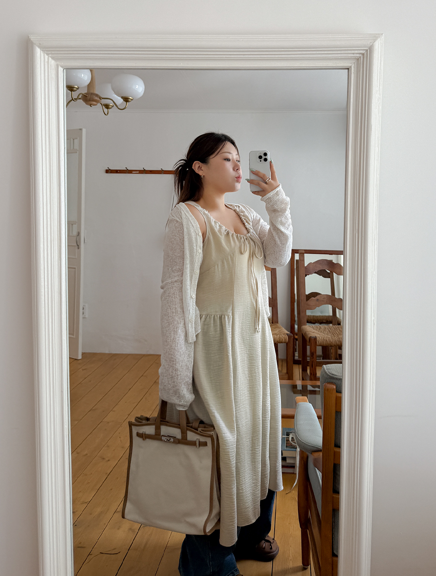 Muand Linen Shirring Suspender Long Dress