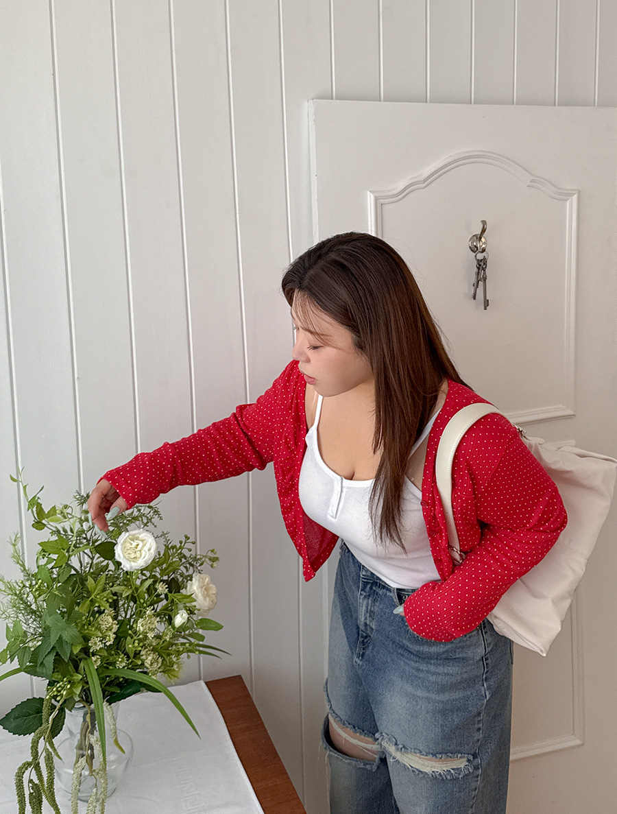 Dupois Dot Shirring Cardigan