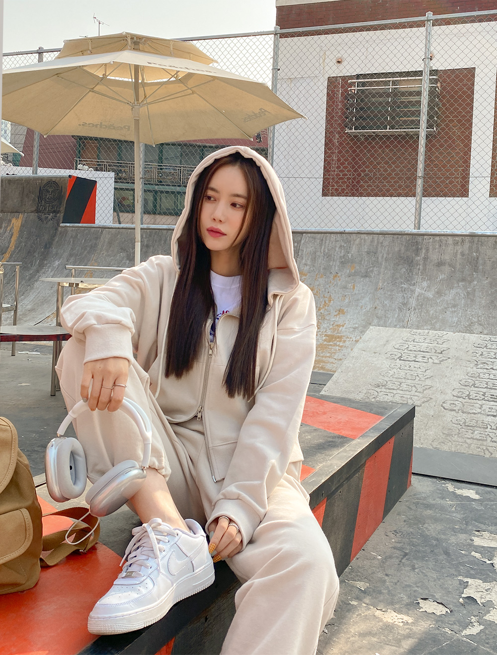[EVELLET] Low bun double zip Hood Zip up