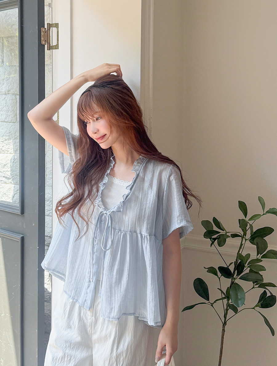 Enyur Lyocell Frill Bowknot Blouse
