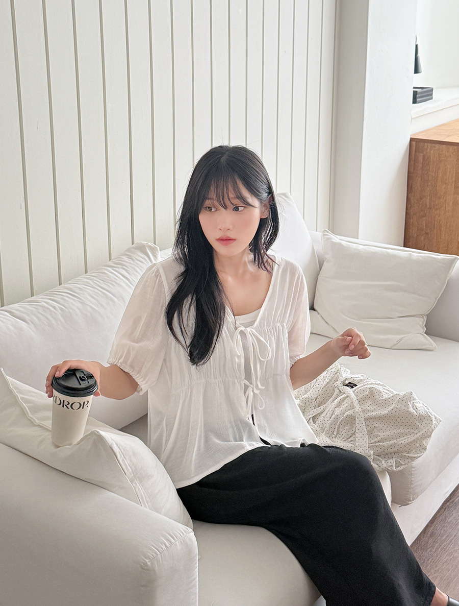 Erta See-through look bowknot Blouse