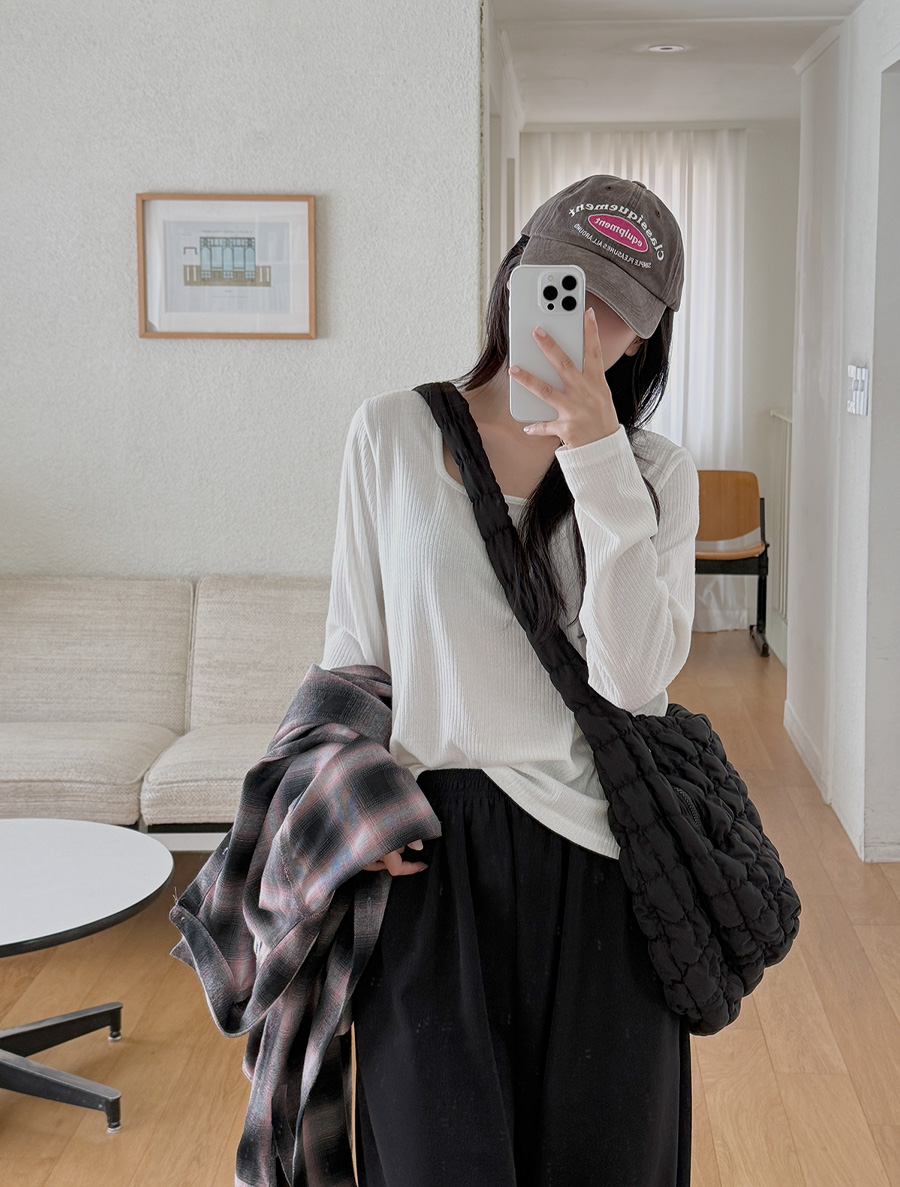 N-Tier Ribbed Square Neck T-shirt