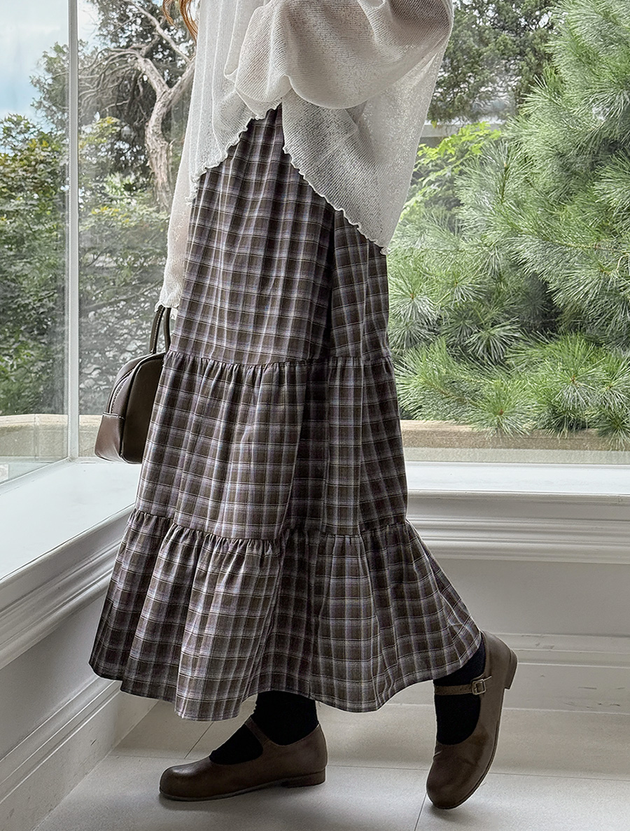 Dodir Plaid Check Tiered Long Skirt
