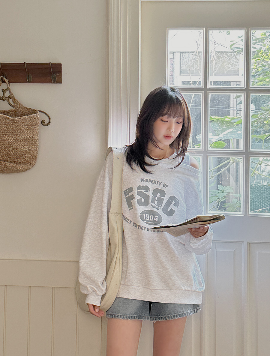 Fuund Graphic Print Unbalance Cutout Sweatshirt