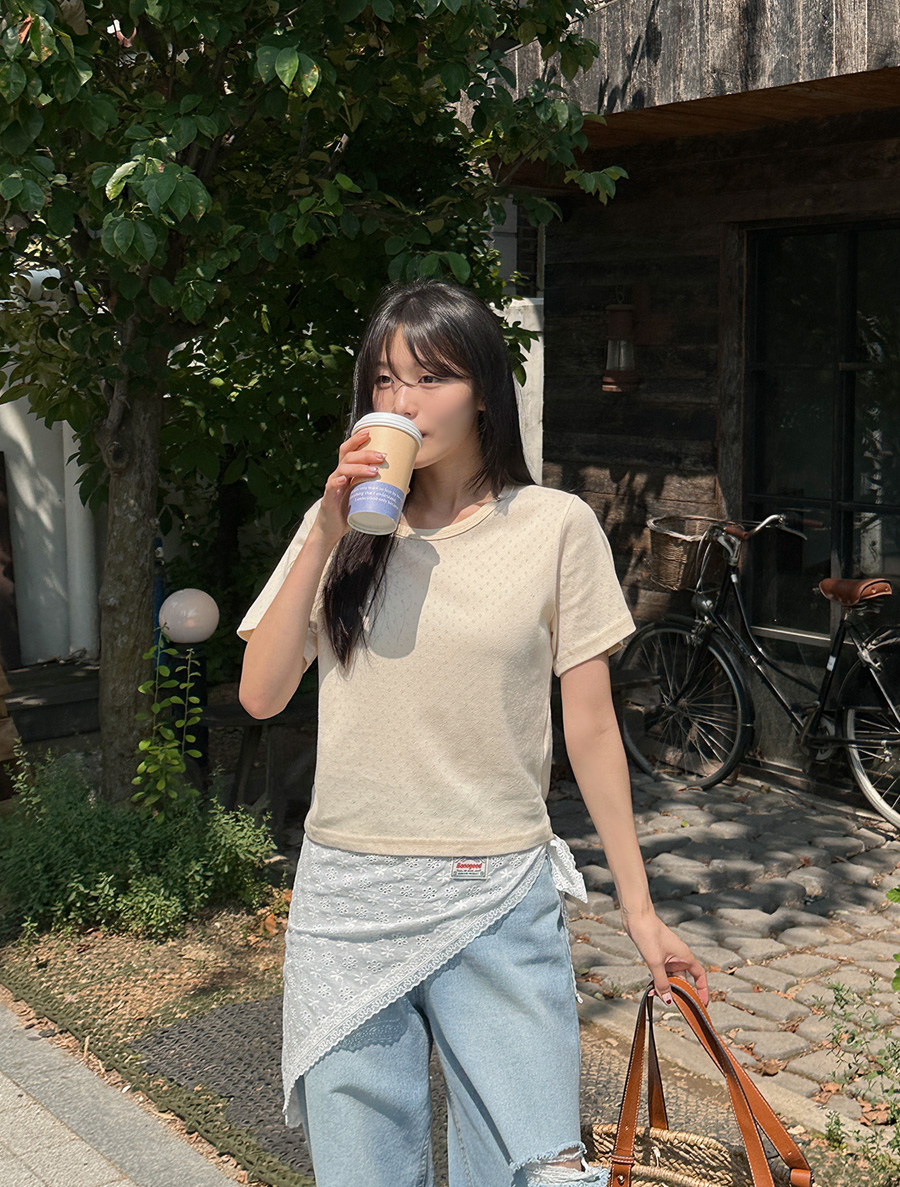 [EVELLET]Steni diamond Punching Crop T-shirt