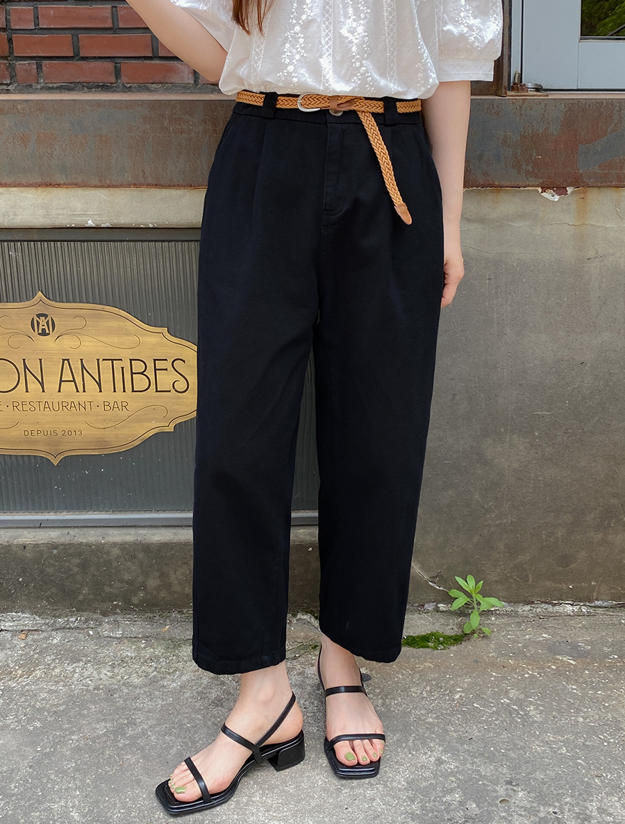 [EVELLET] Kriti back banding semi-baggy fit cotton pants (Beltset)