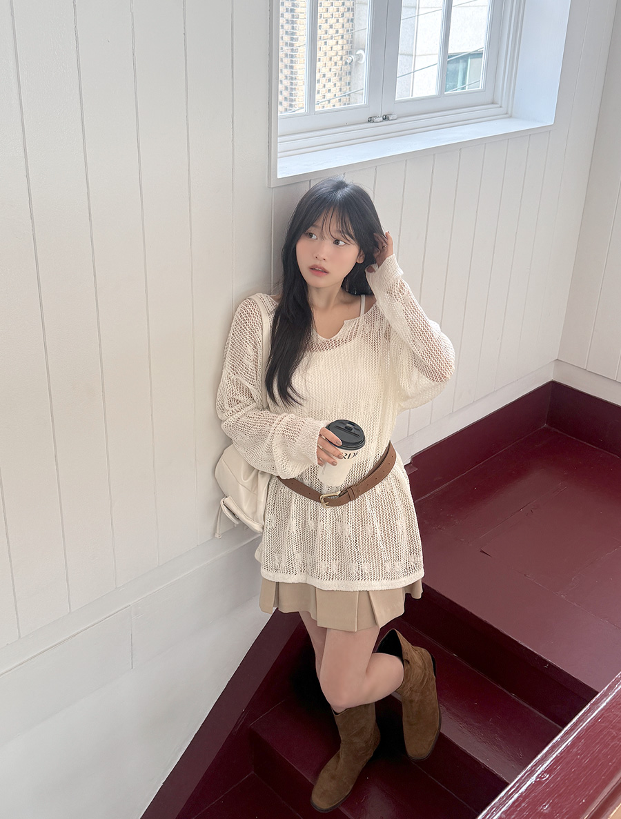 [EVELLET] Tweet Skashi loose fit Knit